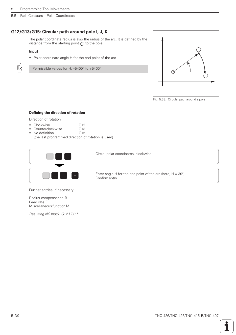 G12/g13/g15: circular path around pole i, j, k -30 | HEIDENHAIN TNC 407 (280 580) ISO Programming User Manual | Page 163 / 333