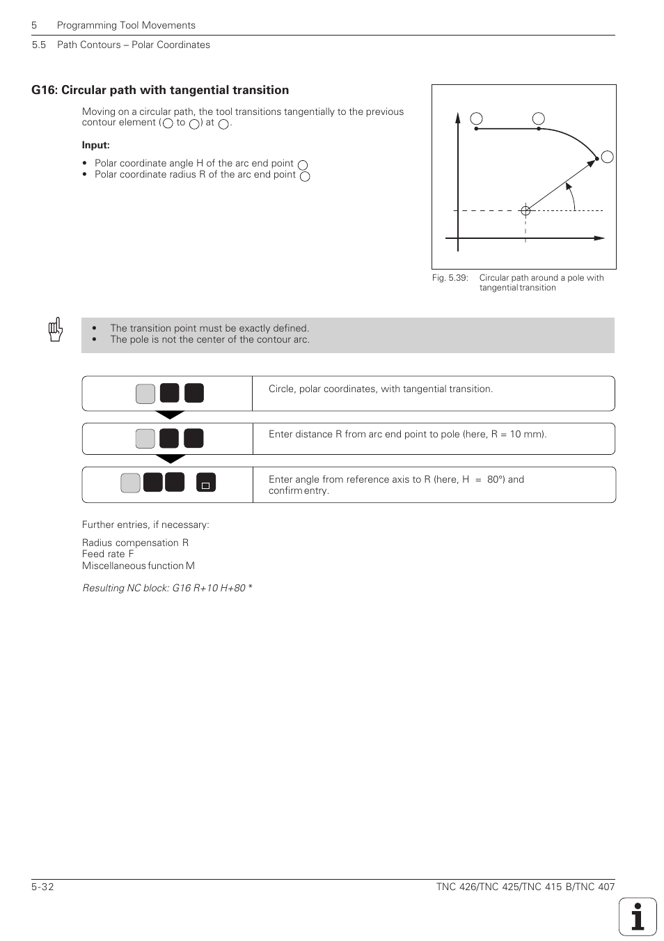 G16: circular path with tangential transition -32 | HEIDENHAIN TNC 407 (280 580) ISO Programming User Manual | Page 165 / 333