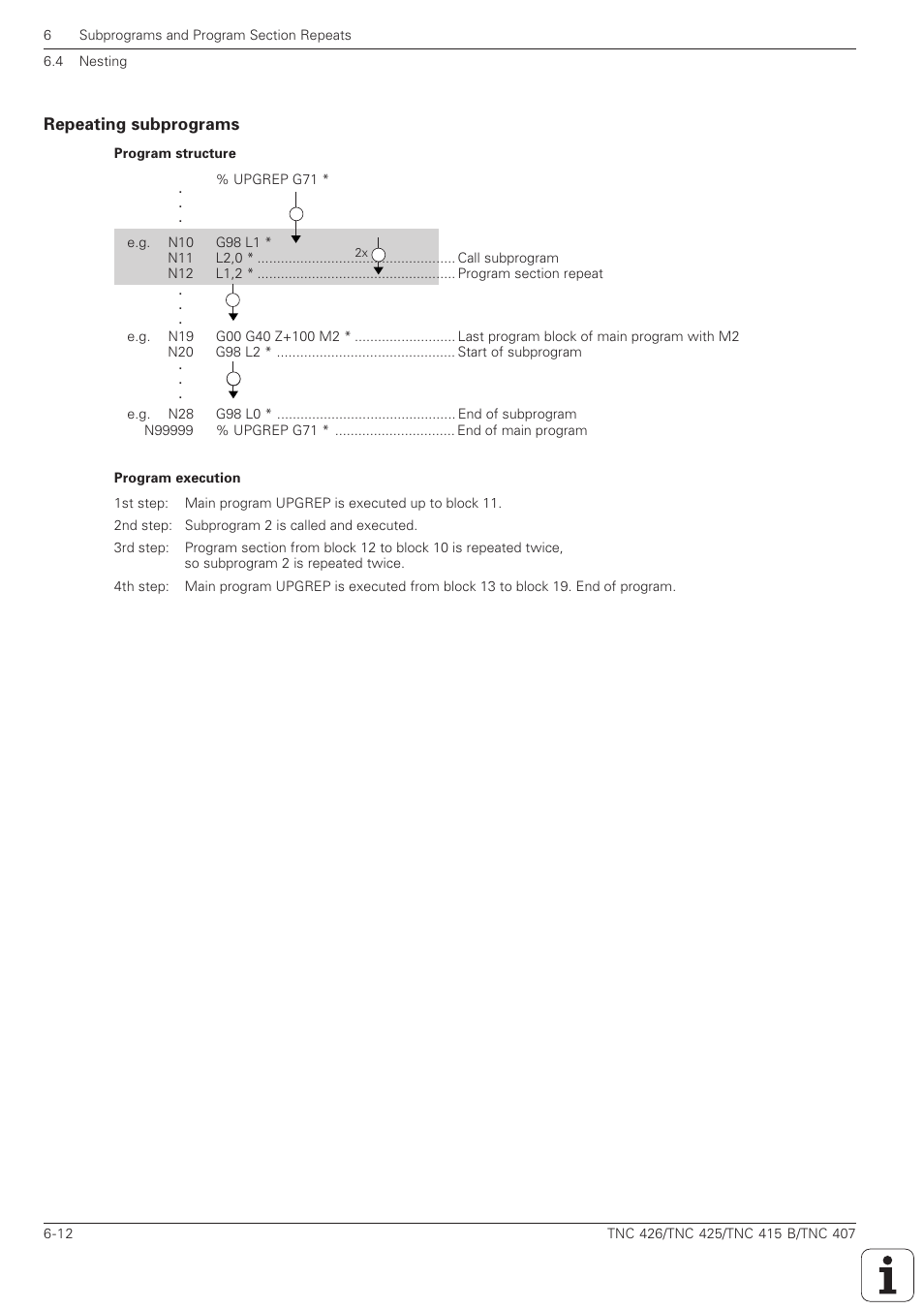 Repeating subprograms -12 | HEIDENHAIN TNC 407 (280 580) ISO Programming User Manual | Page 190 / 333