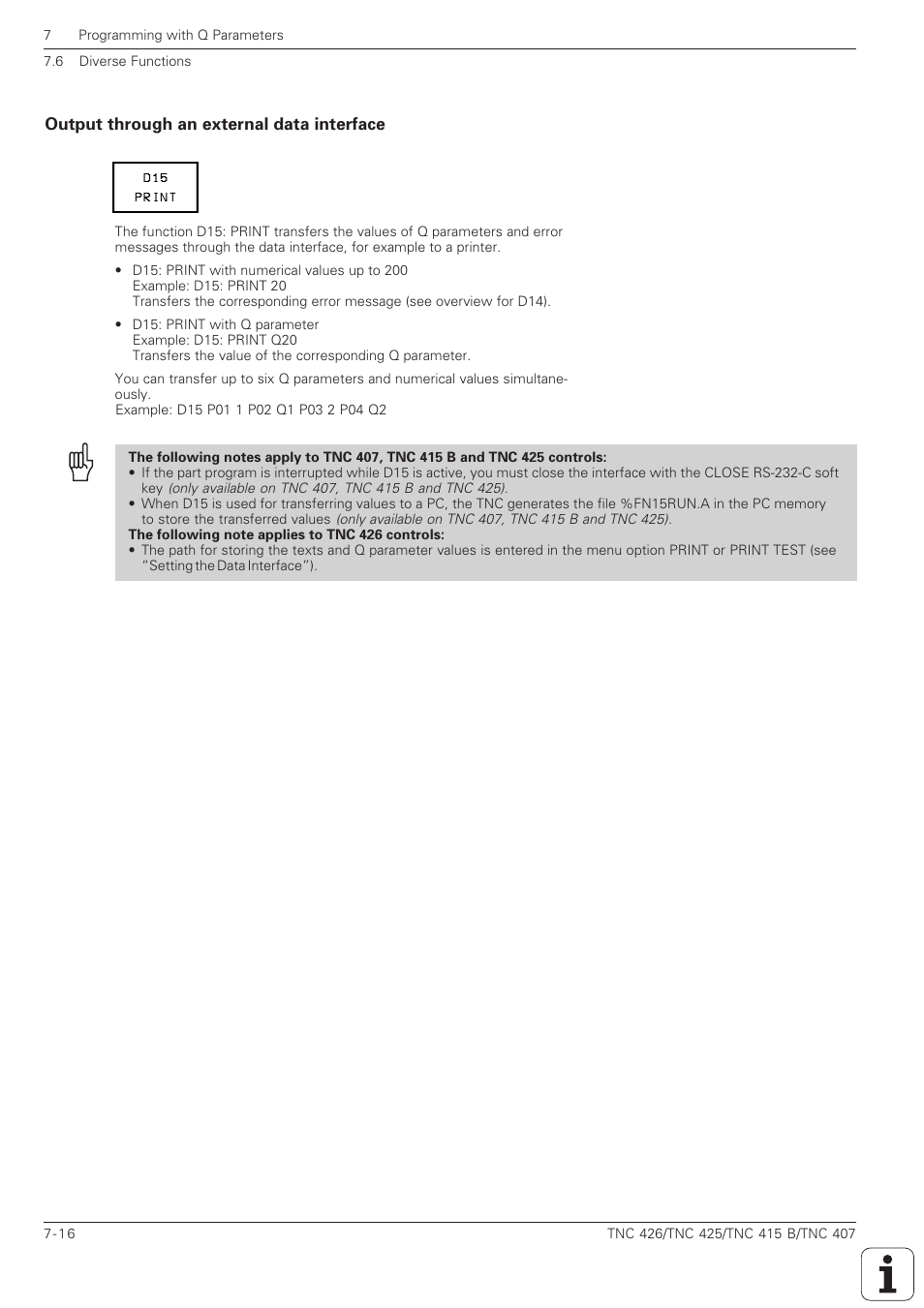 Output through an external data interface -16 | HEIDENHAIN TNC 407 (280 580) ISO Programming User Manual | Page 205 / 333