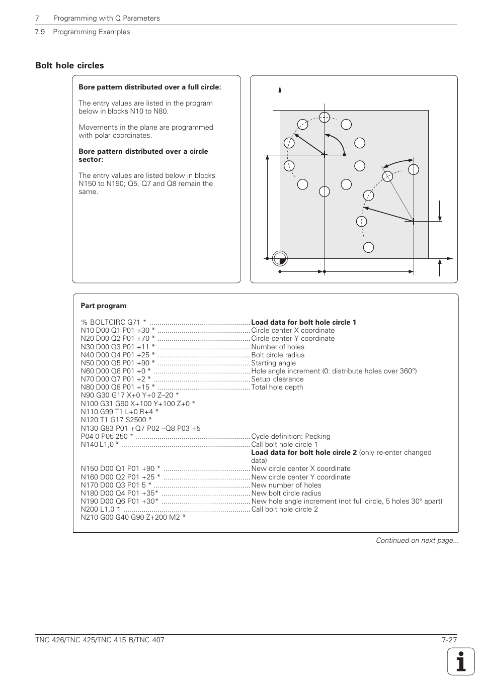 Bolt hole circles -27 | HEIDENHAIN TNC 407 (280 580) ISO Programming User Manual | Page 216 / 333