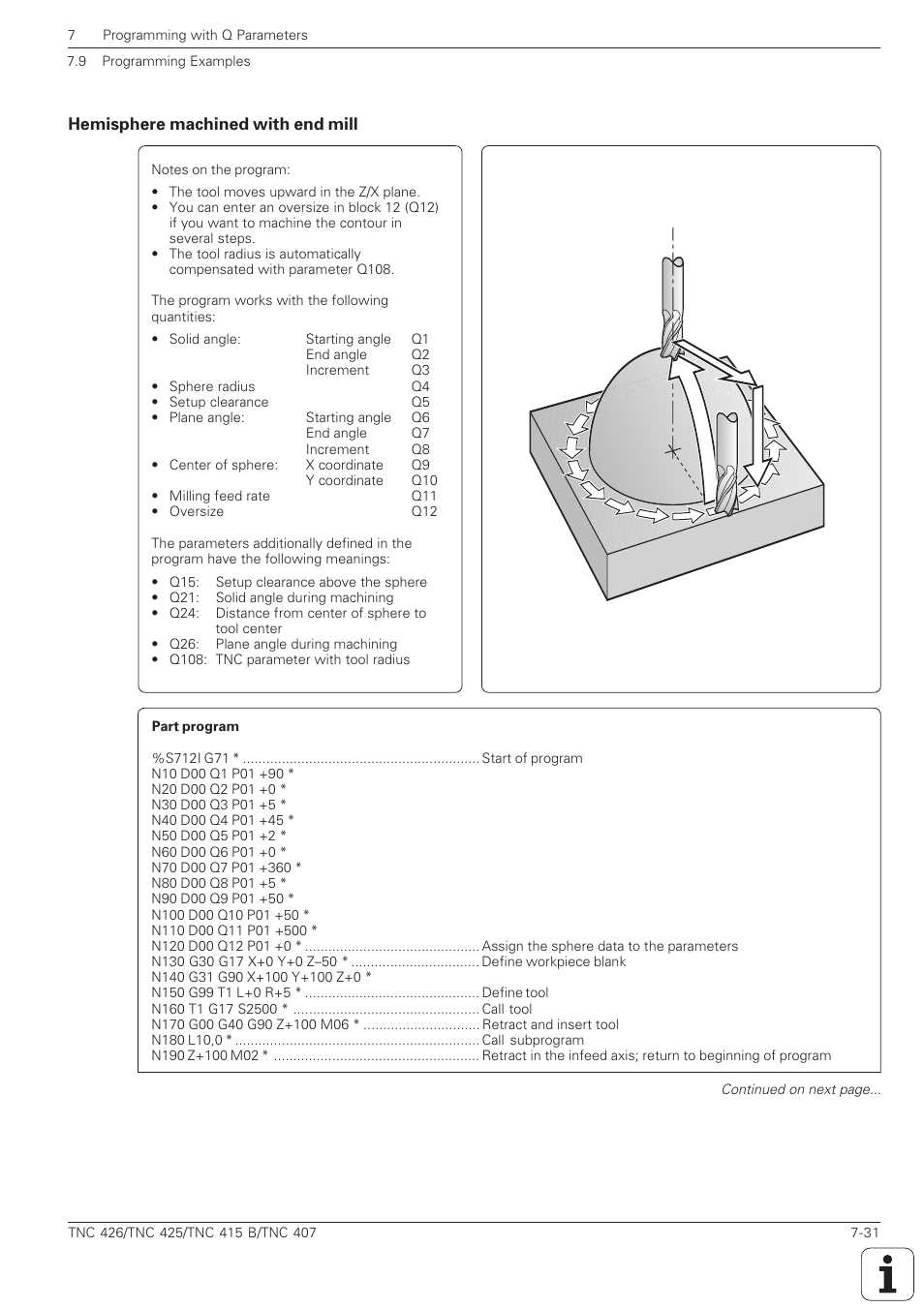 Hemisphere machined with end mill -31 | HEIDENHAIN TNC 407 (280 580) ISO Programming User Manual | Page 220 / 333