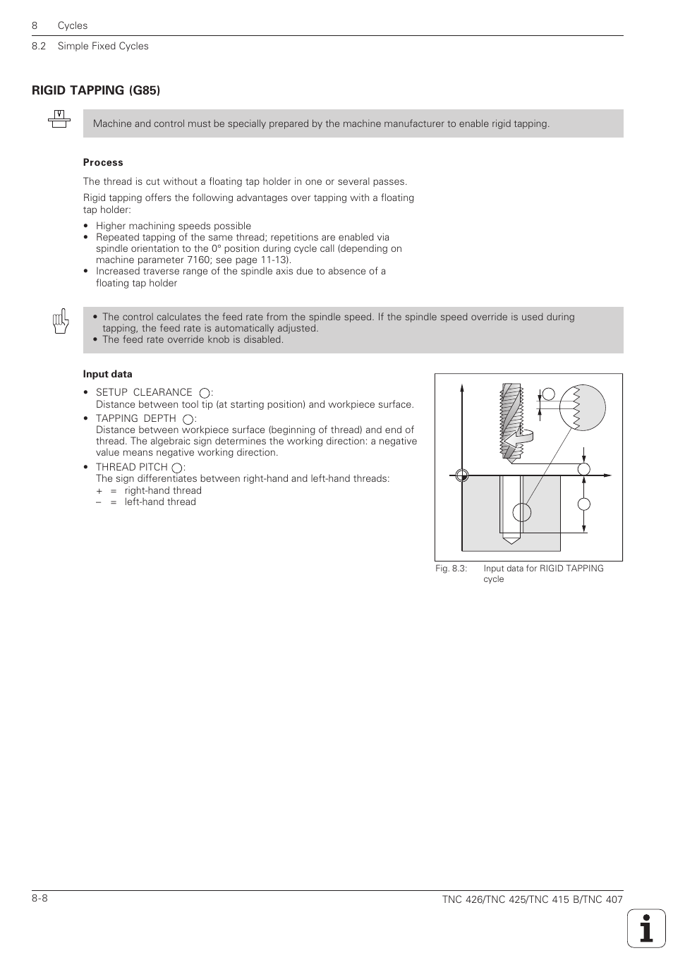 Rigid tapping (g85) -8 | HEIDENHAIN TNC 407 (280 580) ISO Programming User Manual | Page 228 / 333