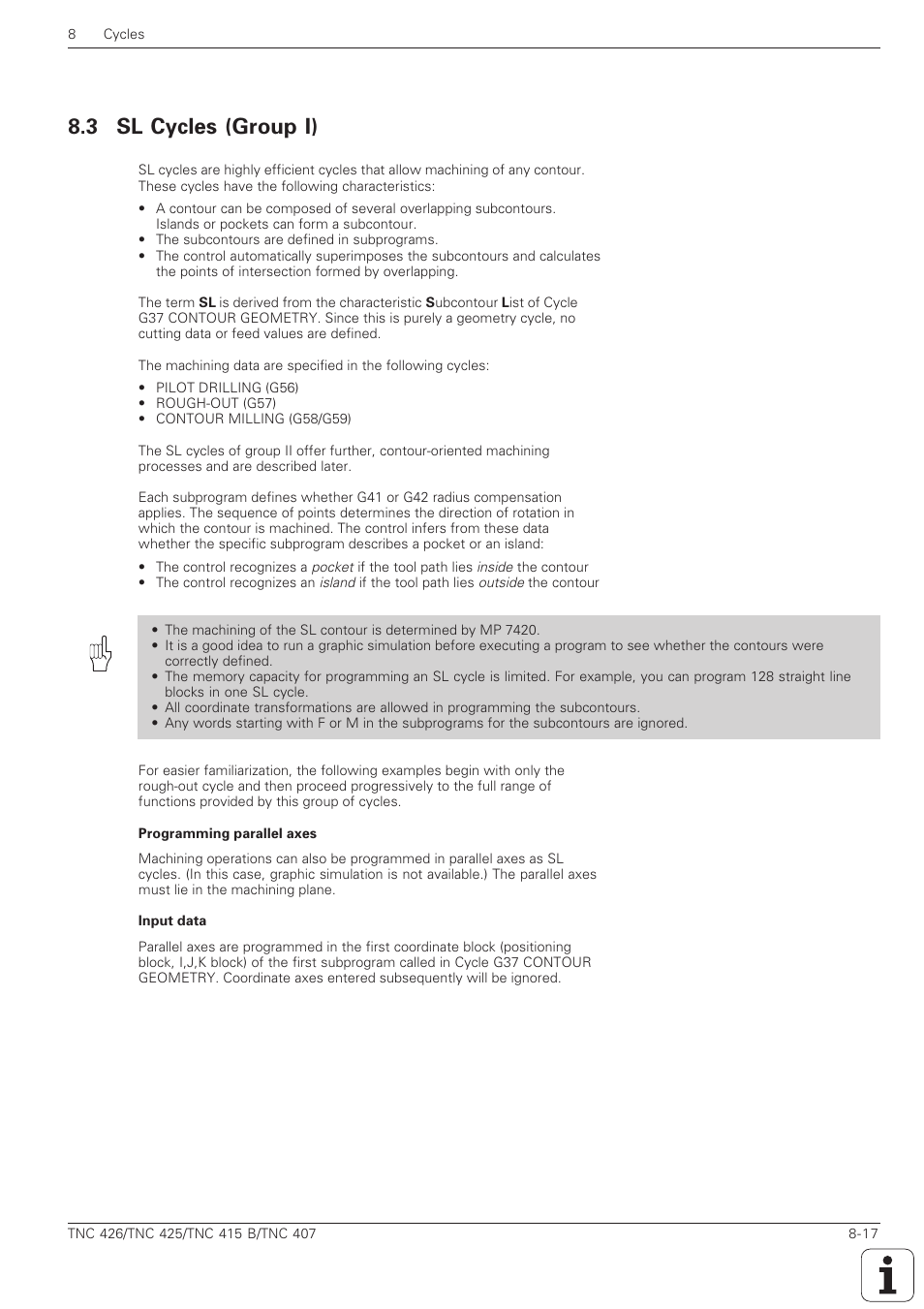 Sl cycles (group i) -17, 3 sl cycles (group i) | HEIDENHAIN TNC 407 (280 580) ISO Programming User Manual | Page 237 / 333