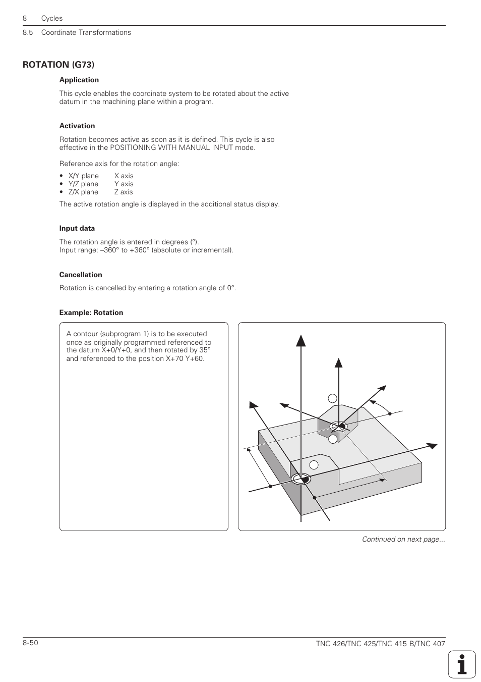 Rotation (g73) -50, Rotation (g73), Xy z | Yx z | HEIDENHAIN TNC 407 (280 580) ISO Programming User Manual | Page 270 / 333