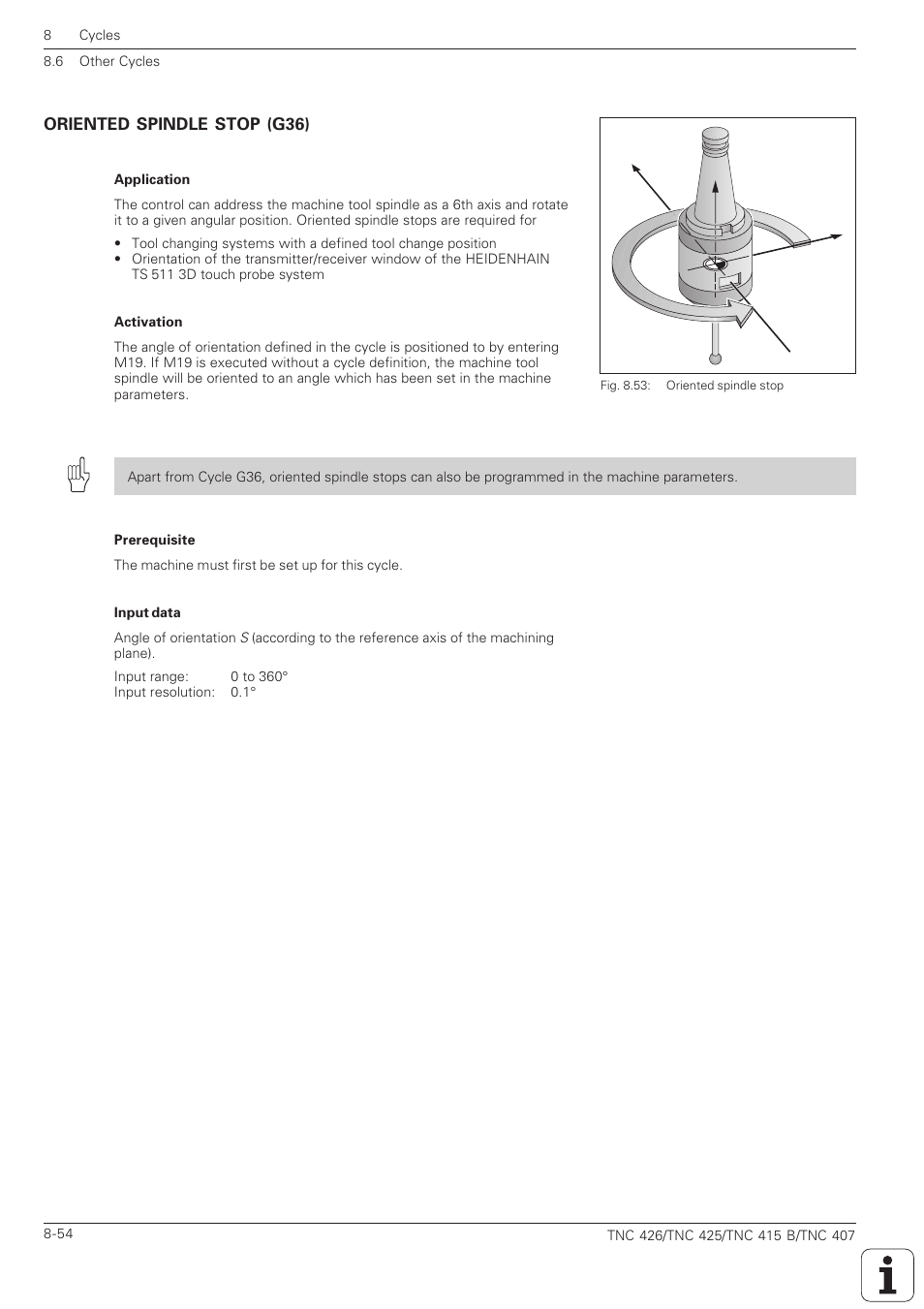 Oriented spindle stop (g36) -54 | HEIDENHAIN TNC 407 (280 580) ISO Programming User Manual | Page 274 / 333