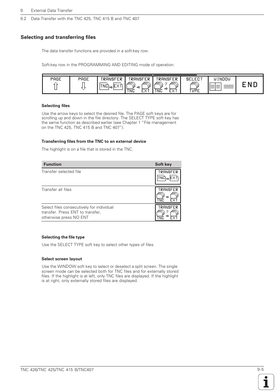 Selecting and transferring files -5 | HEIDENHAIN TNC 407 (280 580) ISO Programming User Manual | Page 283 / 333