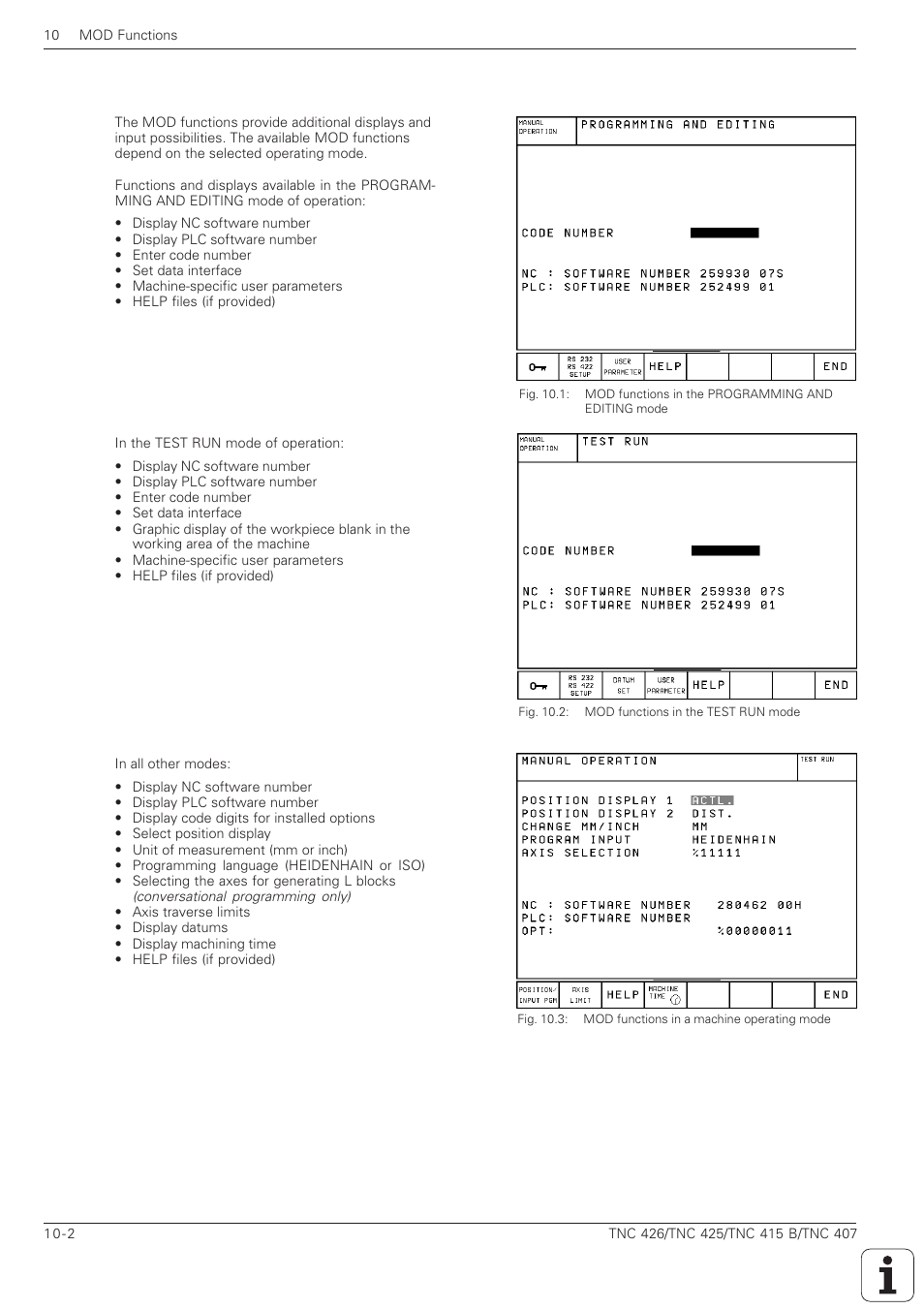 Mod functions | HEIDENHAIN TNC 407 (280 580) ISO Programming User Manual | Page 289 / 333