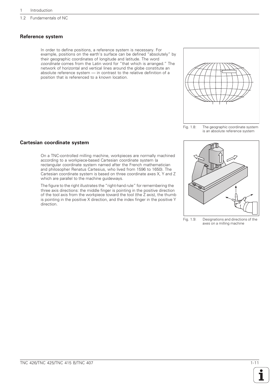 Reference system, Cartesian coordinate system | HEIDENHAIN TNC 407 (280 580) ISO Programming User Manual | Page 29 / 333