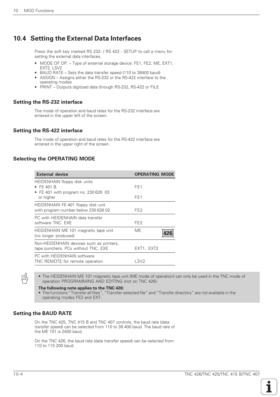 4 setting the external data interfaces -4, Setting the data interface”), 4 setting the external data interfaces | HEIDENHAIN TNC 407 (280 580) ISO Programming User Manual | Page 291 / 333