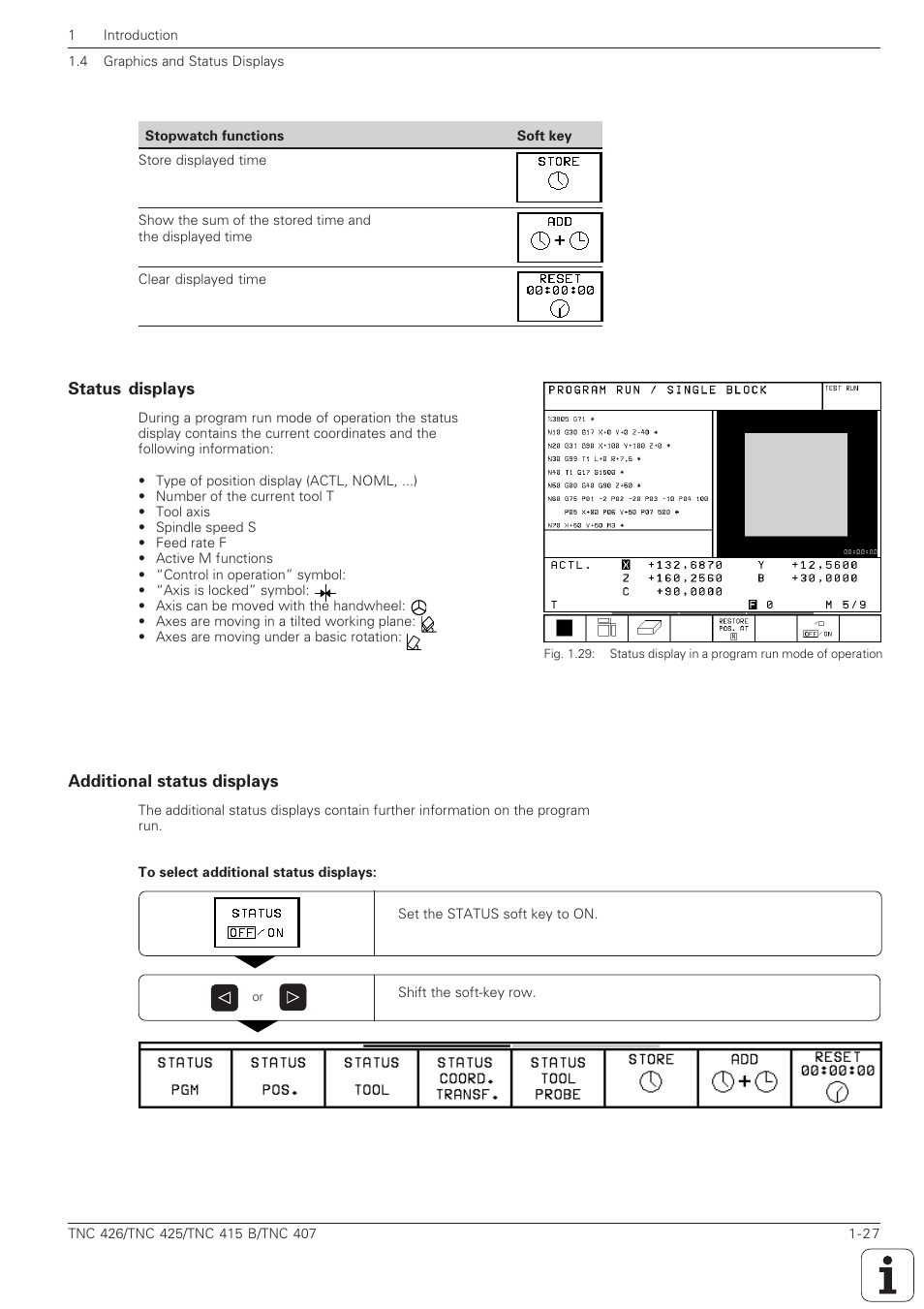 Status displays -27 additional status displays -27 | HEIDENHAIN TNC 407 (280 580) ISO Programming User Manual | Page 45 / 333