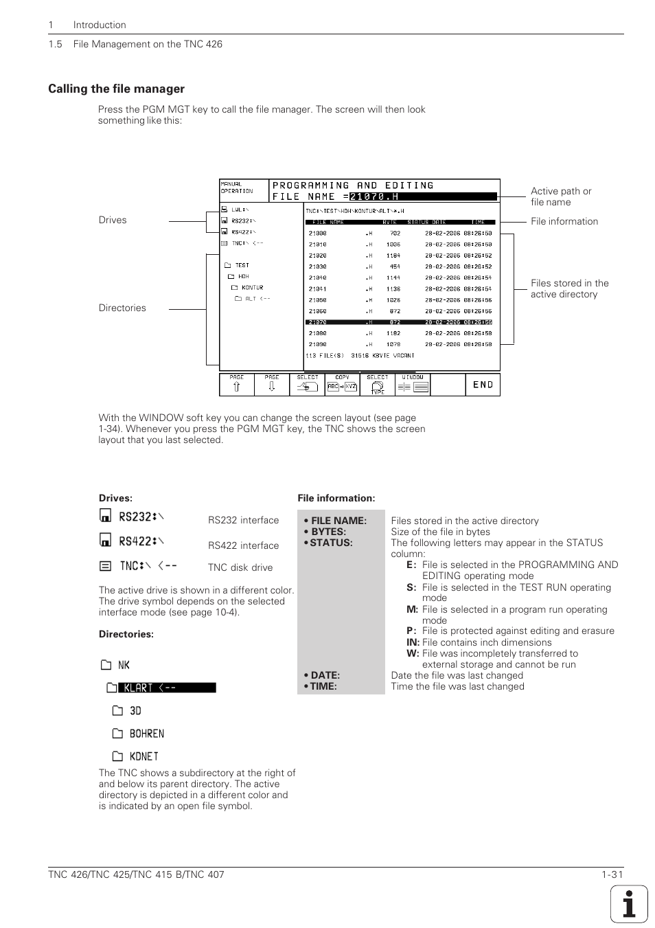 Calling the file manager -31 | HEIDENHAIN TNC 407 (280 580) ISO Programming User Manual | Page 49 / 333