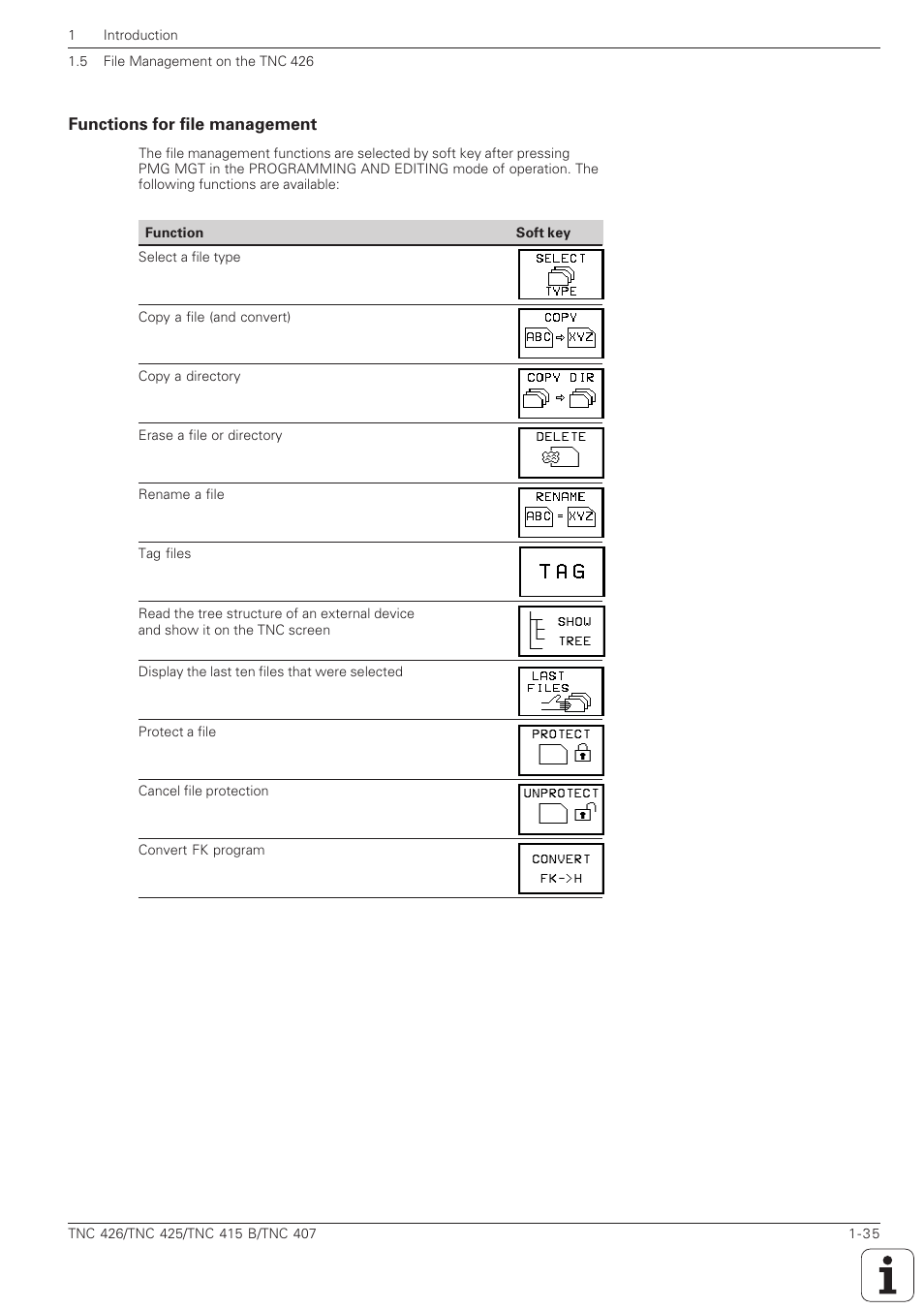 Functions for file management -35 | HEIDENHAIN TNC 407 (280 580) ISO Programming User Manual | Page 53 / 333