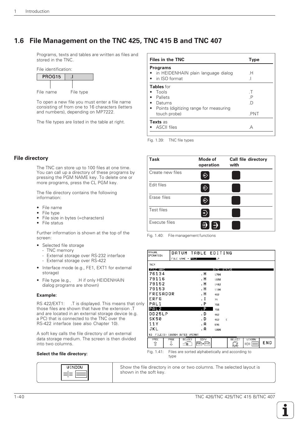 Name, File directory -40, File directory | HEIDENHAIN TNC 407 (280 580) ISO Programming User Manual | Page 58 / 333