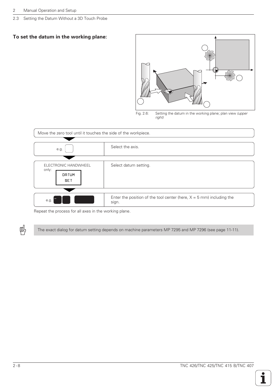 To set the datum in the working plane -8 | HEIDENHAIN TNC 407 (280 580) ISO Programming User Manual | Page 69 / 333