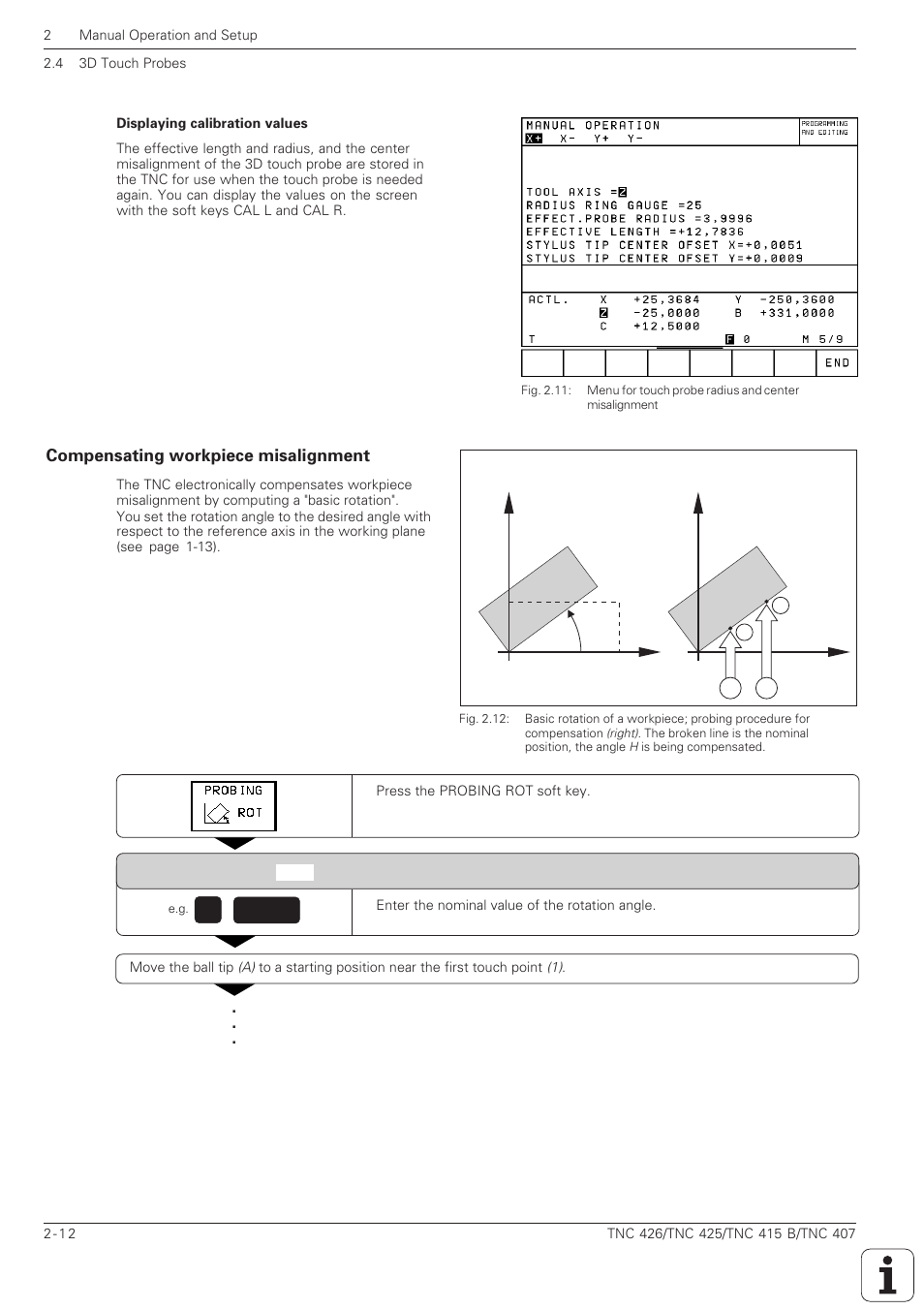 Compensating workpiece misalignment -12 | HEIDENHAIN TNC 407 (280 580) ISO Programming User Manual | Page 73 / 333