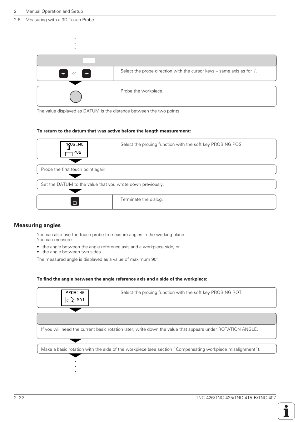 Measuring angles -22 | HEIDENHAIN TNC 407 (280 580) ISO Programming User Manual | Page 83 / 333