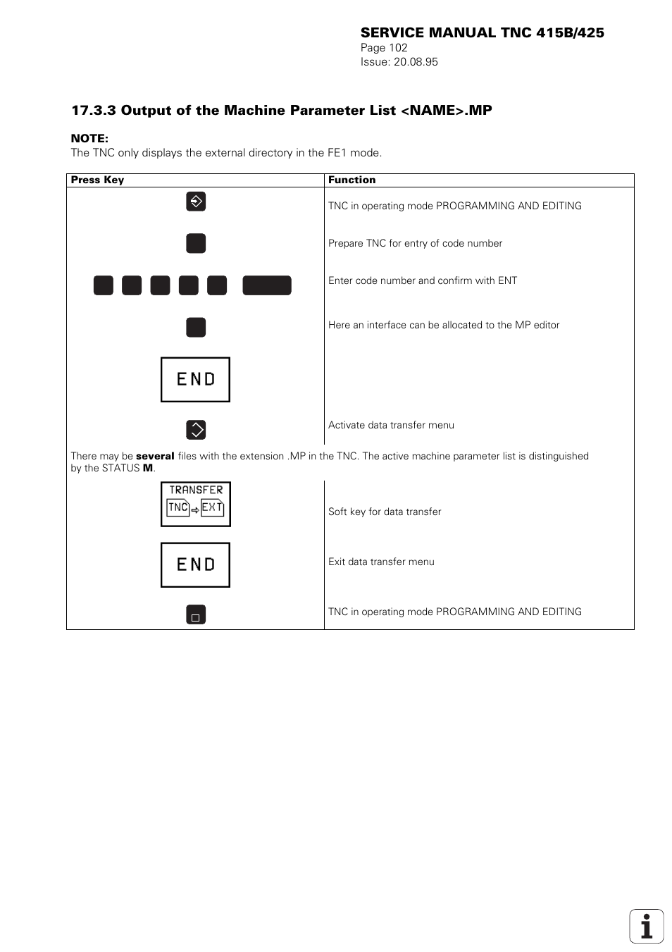 3 output of the machine parameter list <name>.mp | HEIDENHAIN TNC 415 (259 9x0) Service Manual User Manual | Page 107 / 252