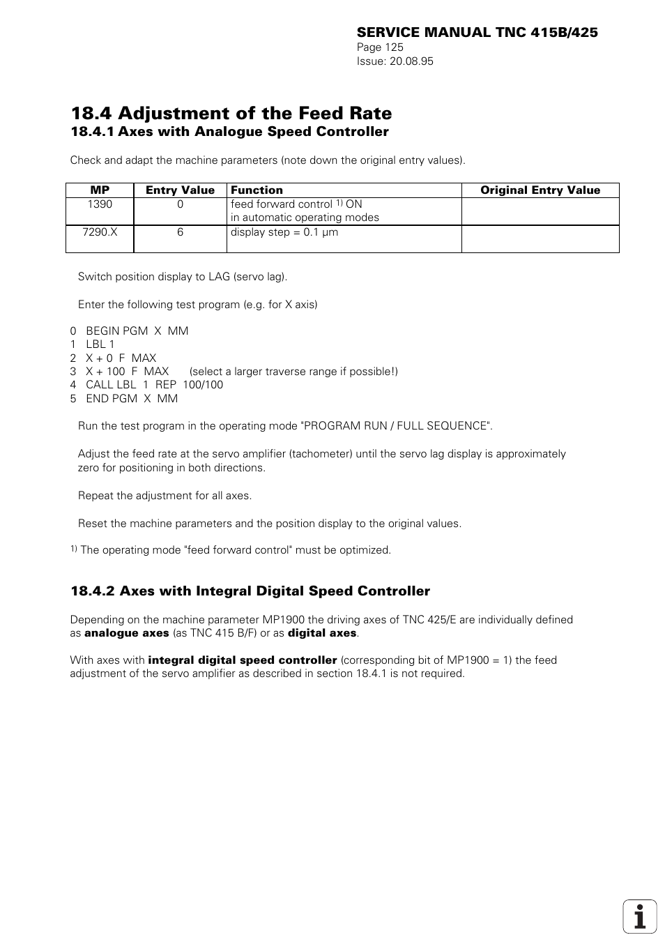 4 adjustment of the feed rate | HEIDENHAIN TNC 415 (259 9x0) Service Manual User Manual | Page 130 / 252