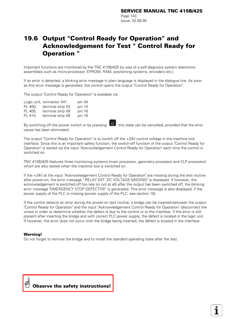 Control ready for operation | HEIDENHAIN TNC 415 (259 9x0) Service Manual User Manual | Page 148 / 252