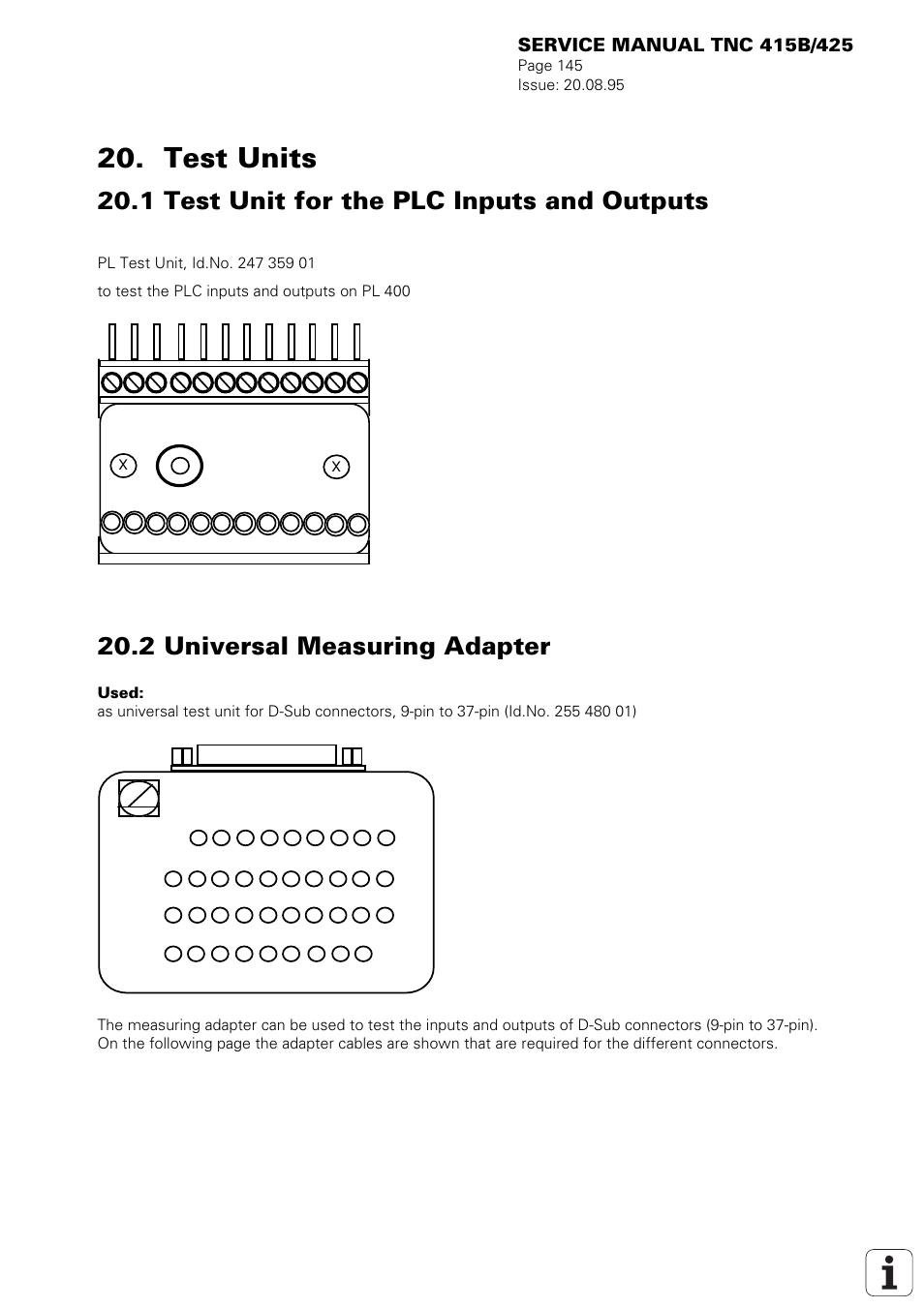 Test units, 1 test unit for the plc inputs and outputs, 2 universal measuring adapter | HEIDENHAIN TNC 415 (259 9x0) Service Manual User Manual | Page 150 / 252