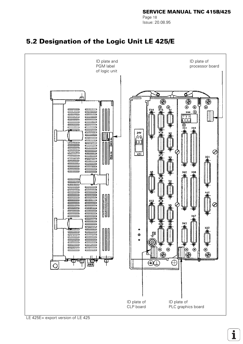 Designation of the logic unit le 425/e, 2 designation of the logic unit le 425/e | HEIDENHAIN TNC 415 (259 9x0) Service Manual User Manual | Page 21 / 252