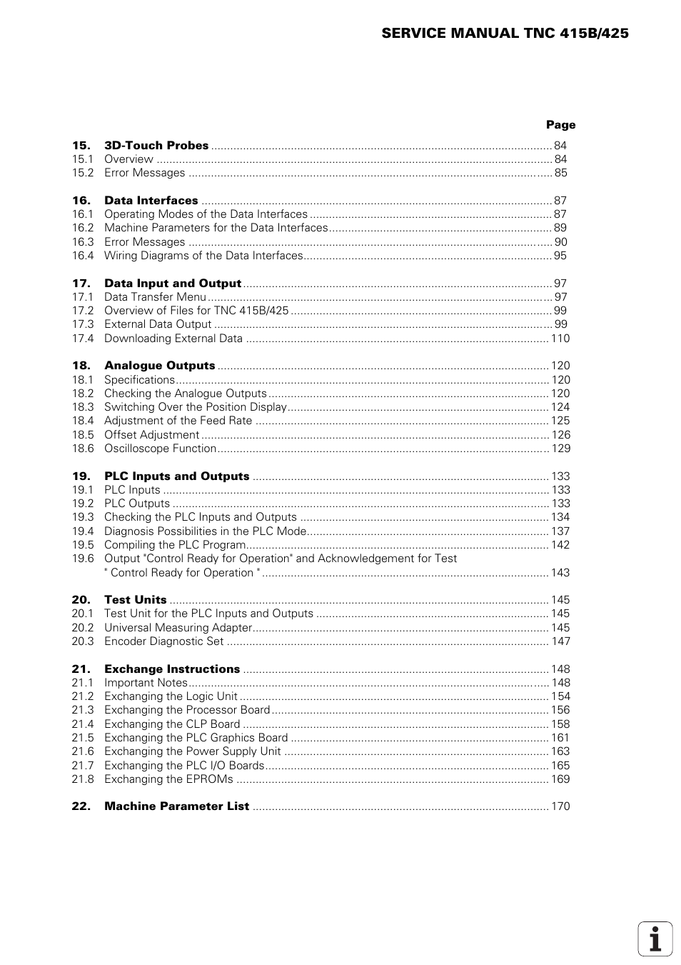 3d-touch probes, Data interfaces, Data input and output | Analogue outputs, Plc inputs and outputs, Test units, Exchange instructions | HEIDENHAIN TNC 415 (259 9x0) Service Manual User Manual | Page 5 / 252