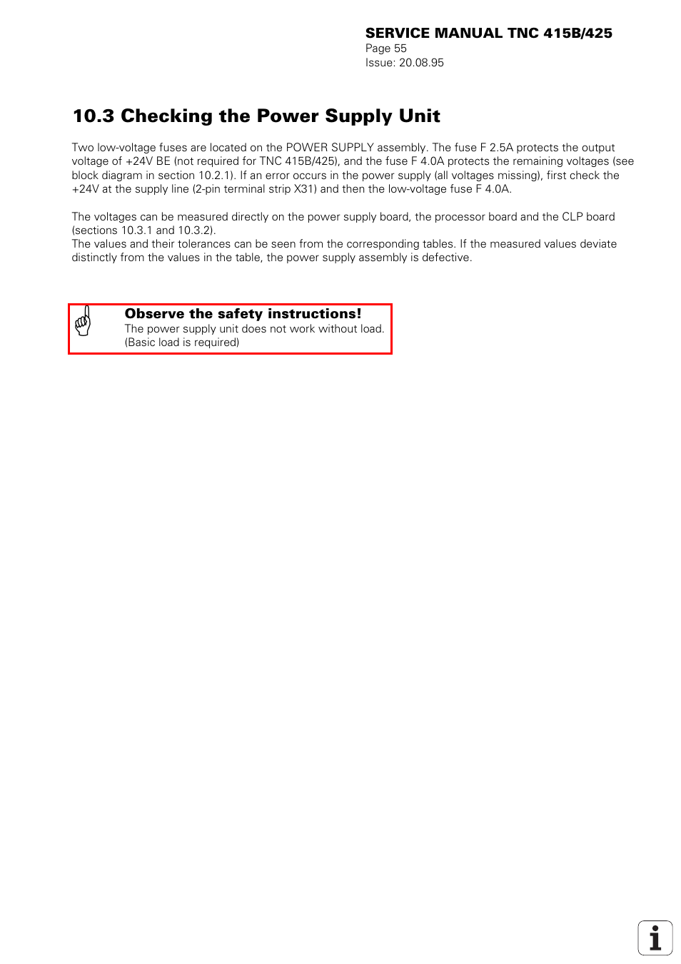 3 checking the power supply unit | HEIDENHAIN TNC 415 (259 9x0) Service Manual User Manual | Page 58 / 252