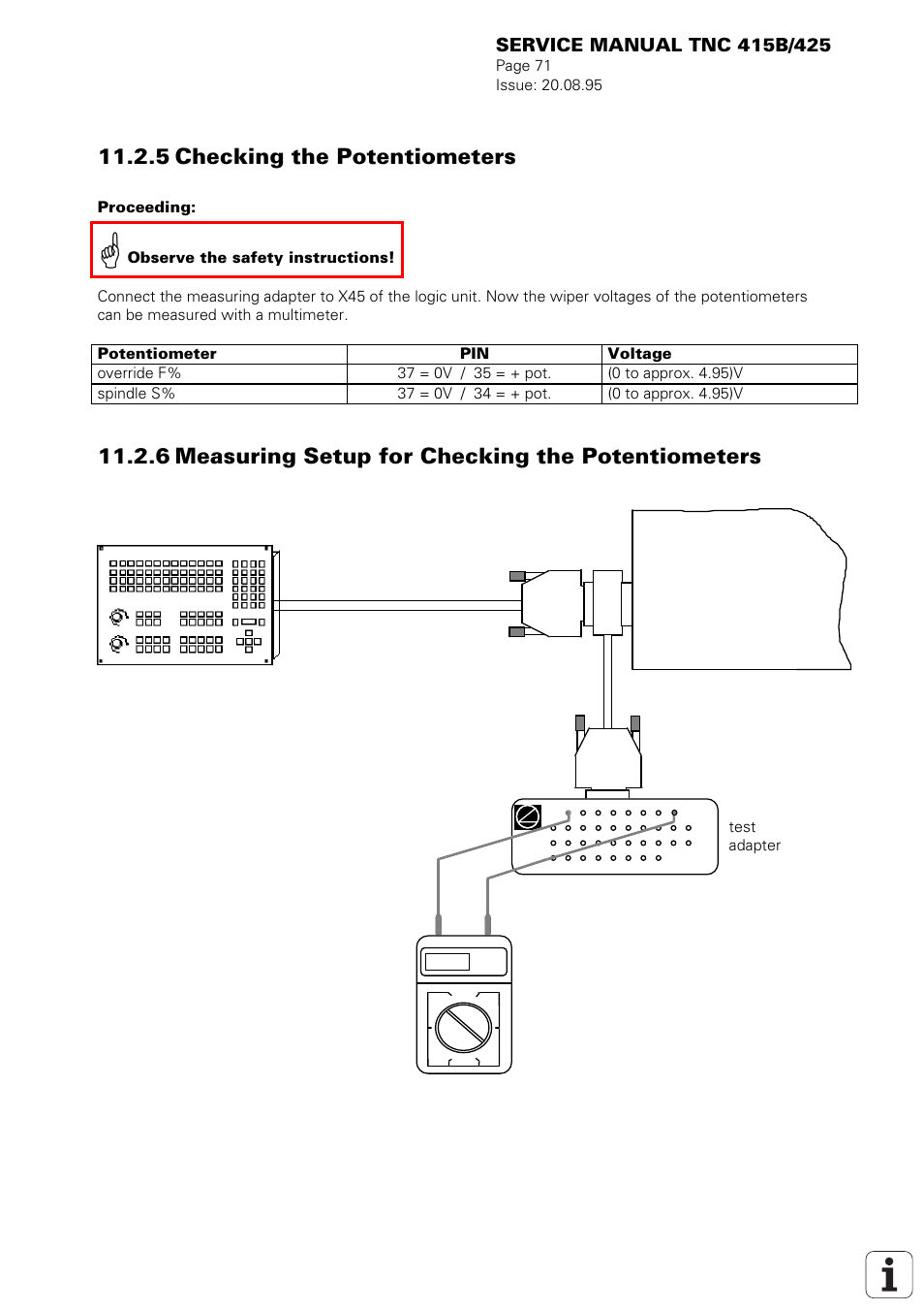 5 checking the potentiometers, 6 measuring setup for checking the potentiometers | HEIDENHAIN TNC 415 (259 9x0) Service Manual User Manual | Page 76 / 252