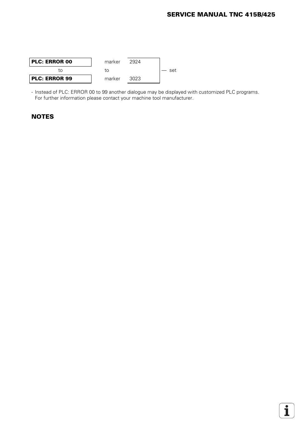 Plc: error <00 to 99 | HEIDENHAIN TNC 415 (259 9x0) Service Manual User Manual | Page 9 / 252