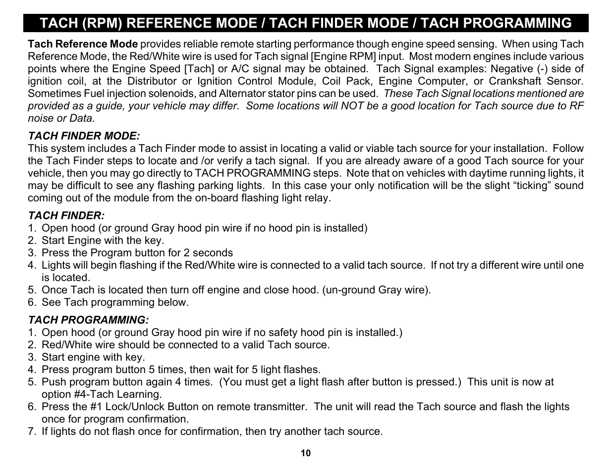 Tach finder mode | Crimestopper Security Products RS-850 User Manual | Page 10 / 16