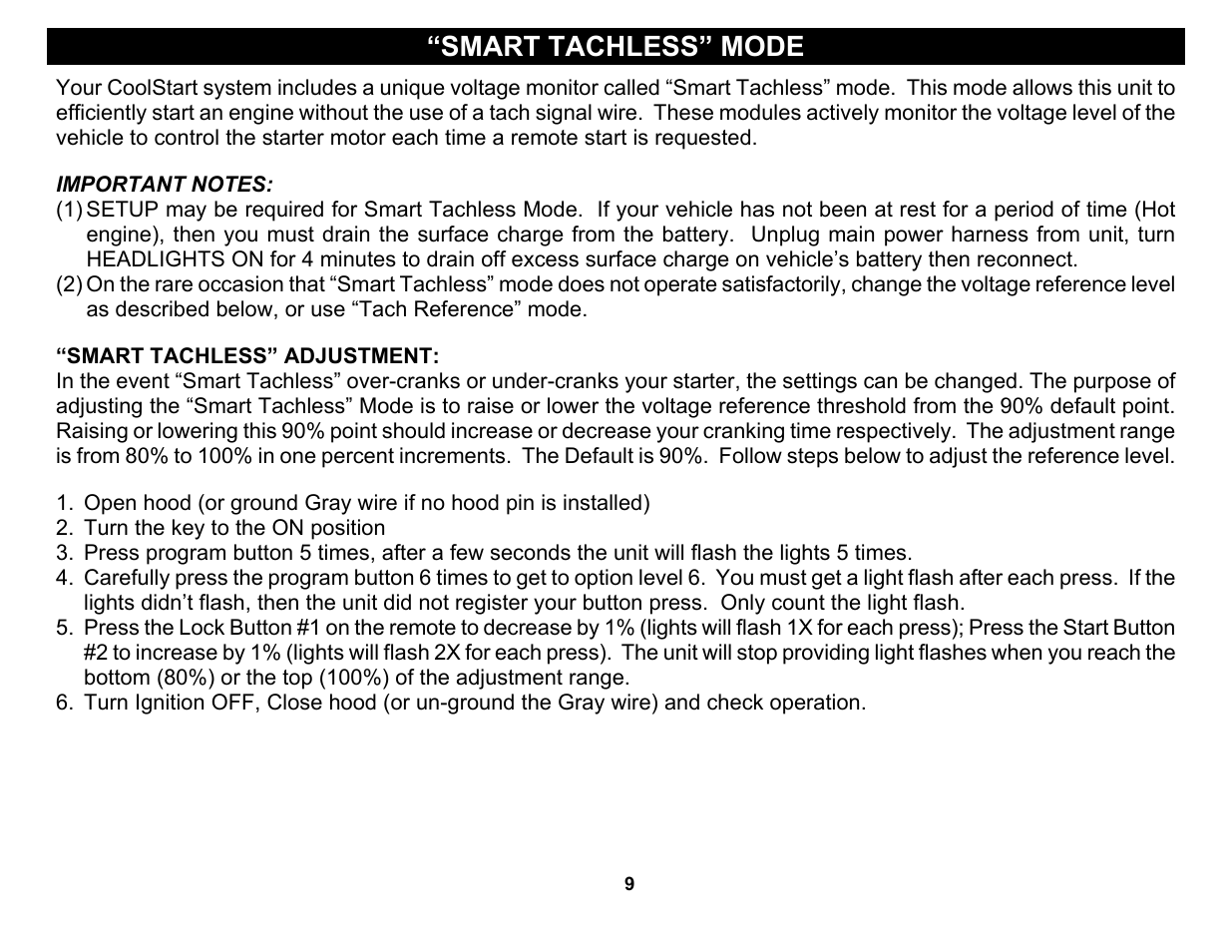 Smart tachless” mode | Crimestopper Security Products RS-850 User Manual | Page 9 / 16