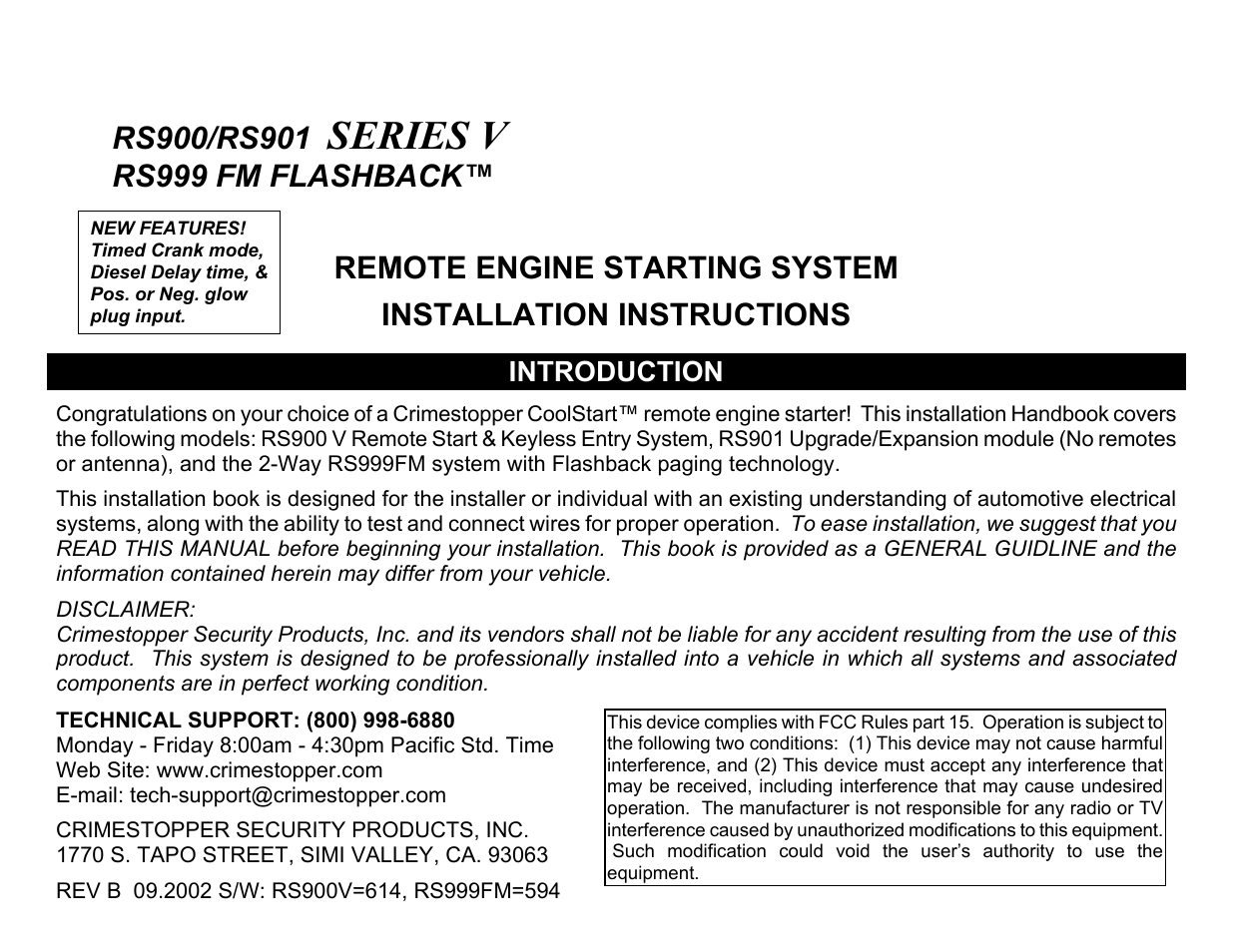 Crimestopper Security Products RS999 User Manual | 26 pages