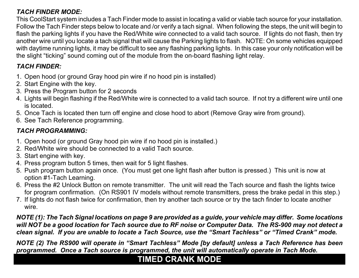 Tach finder mode, Timed crank mode | Crimestopper Security Products RS999 User Manual | Page 12 / 26