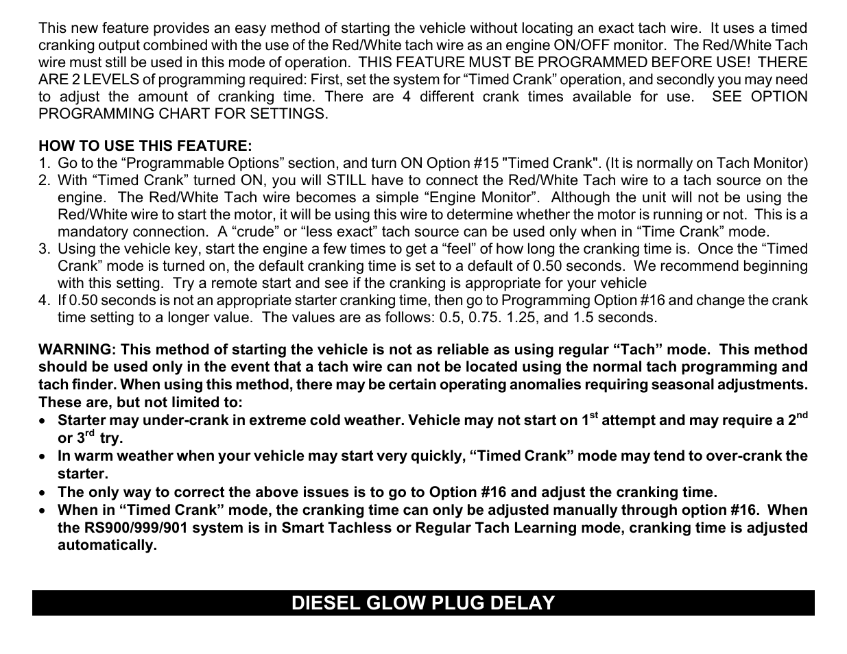 Diesel glow plug delay | Crimestopper Security Products RS999 User Manual | Page 13 / 26