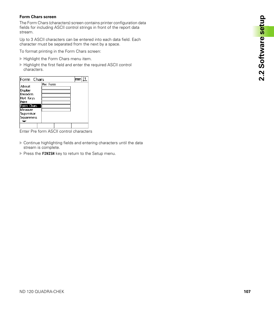 Form chars screen, 2 s o ft wa re s e tu p | HEIDENHAIN ND 100 User Manual User Manual | Page 107 / 116
