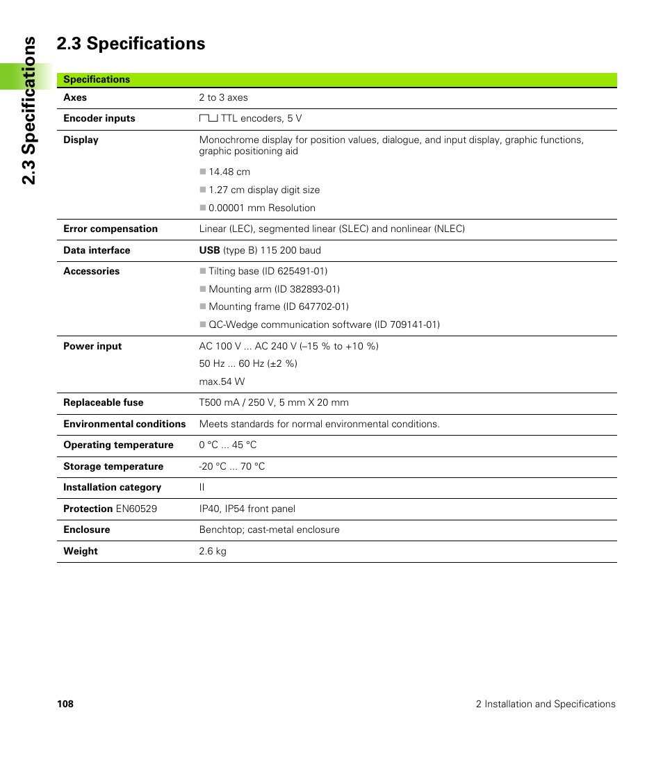 3 specifications | HEIDENHAIN ND 100 User Manual User Manual | Page 108 / 116