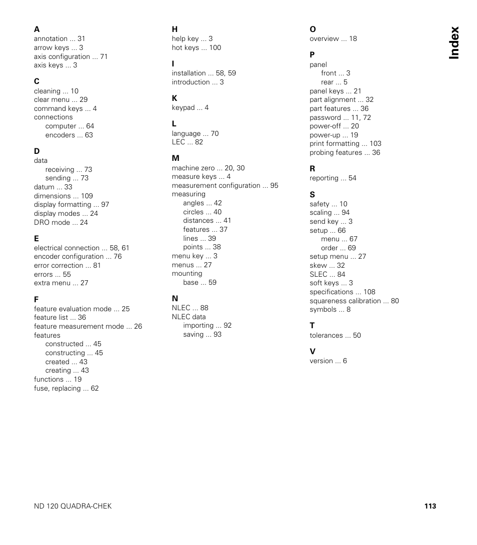 Index | HEIDENHAIN ND 100 User Manual User Manual | Page 113 / 116