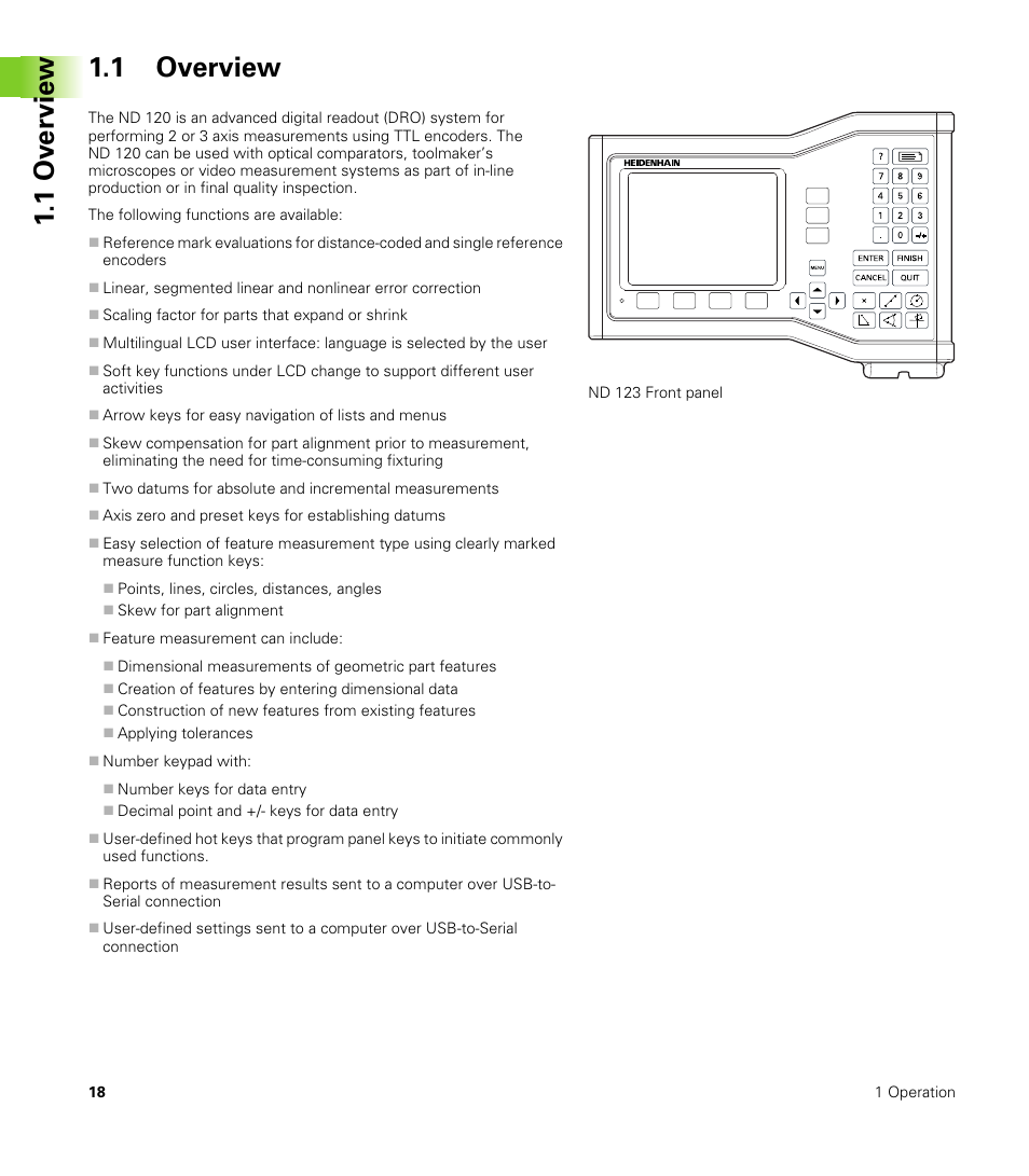 1 overview, 1 ov erview 1.1 overview | HEIDENHAIN ND 100 User Manual User Manual | Page 18 / 116