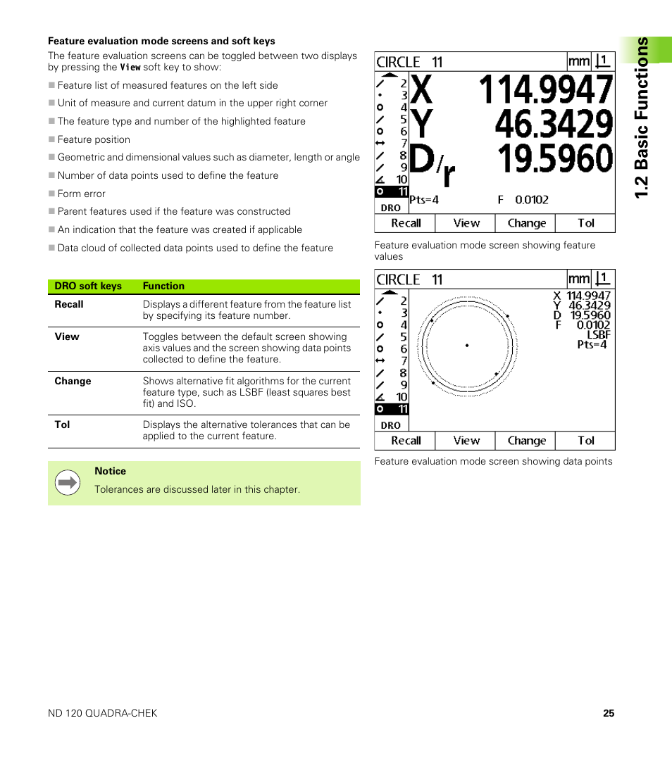Feature evaluation mode screens and soft keys, 2 basic f unctions | HEIDENHAIN ND 100 User Manual User Manual | Page 25 / 116