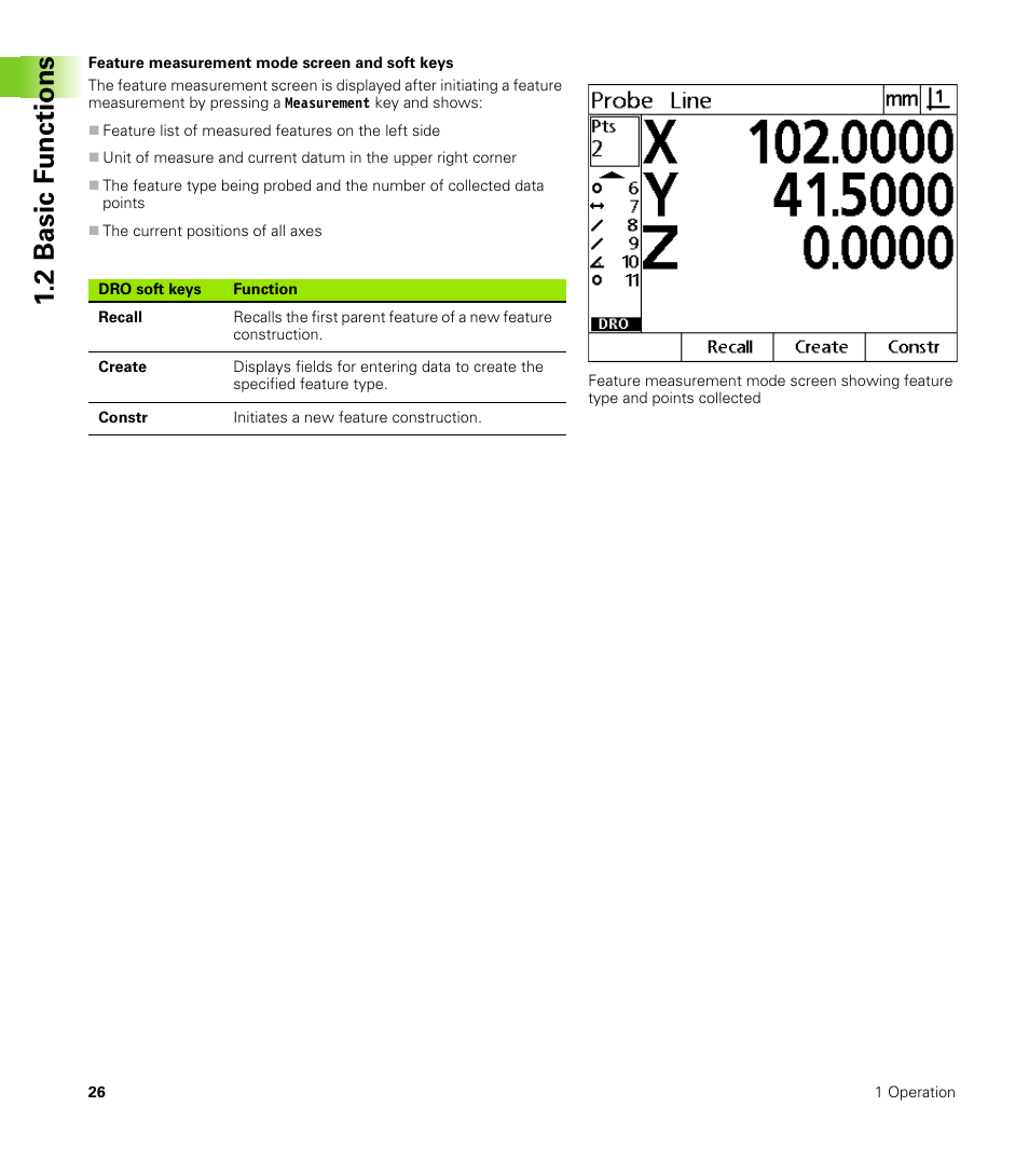 Feature measurement mode screen and soft keys, 2 basic f unctions | HEIDENHAIN ND 100 User Manual User Manual | Page 26 / 116