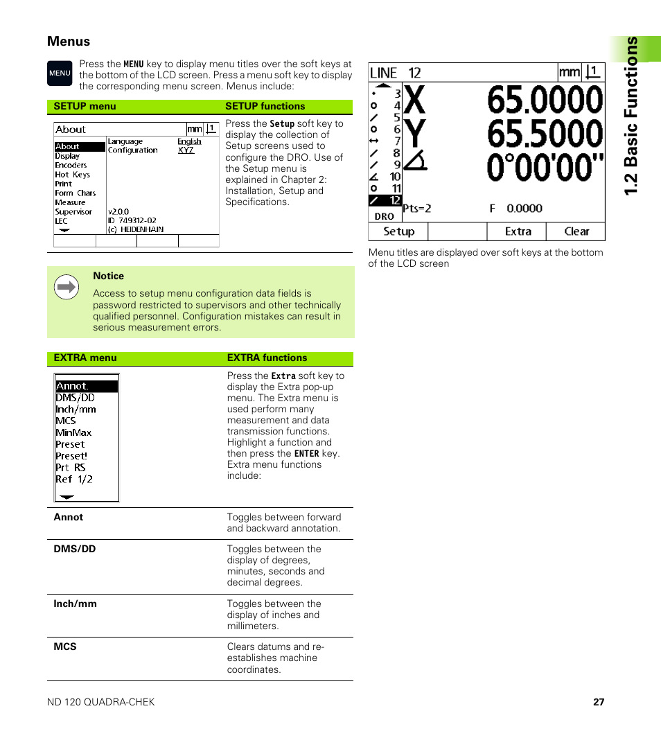 Menus, 2 basic f unctions | HEIDENHAIN ND 100 User Manual User Manual | Page 27 / 116
