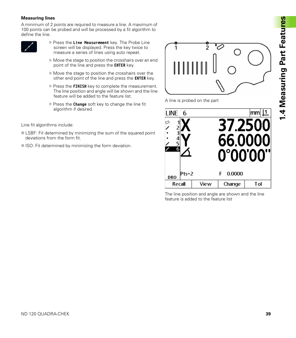 Measuring lines, 4 measur ing p a rt f eat ur es | HEIDENHAIN ND 100 User Manual User Manual | Page 39 / 116
