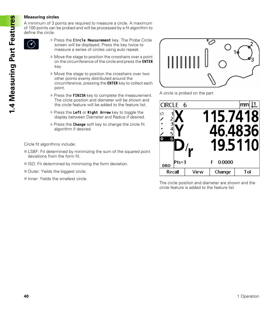 Measuring circles, 4 measur ing p a rt f eat ur es | HEIDENHAIN ND 100 User Manual User Manual | Page 40 / 116