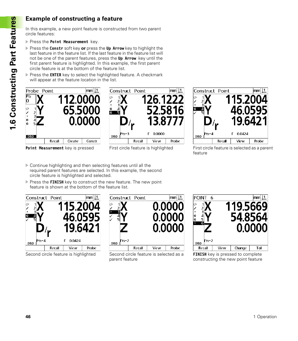 Example of constructing a feature, 6 constr ucting p a rt f eat ur es | HEIDENHAIN ND 100 User Manual User Manual | Page 46 / 116