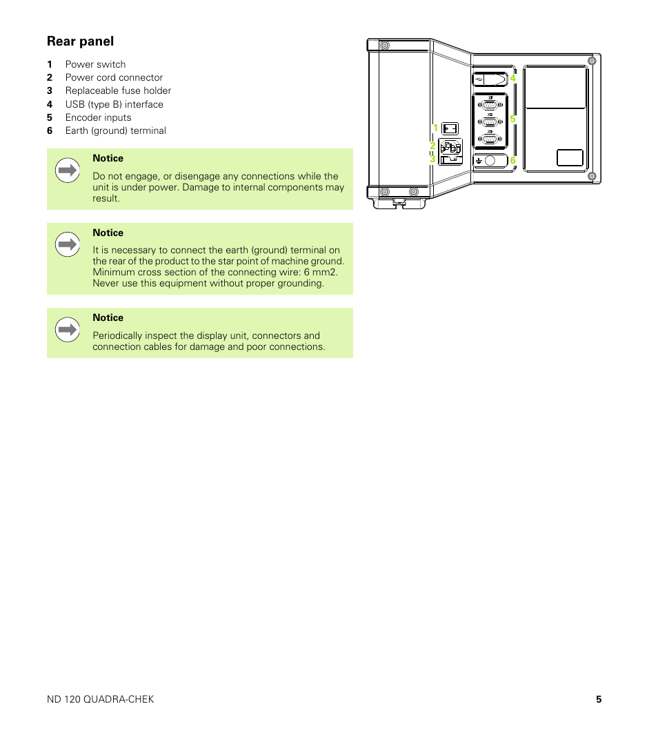 Rear panel | HEIDENHAIN ND 100 User Manual User Manual | Page 5 / 116