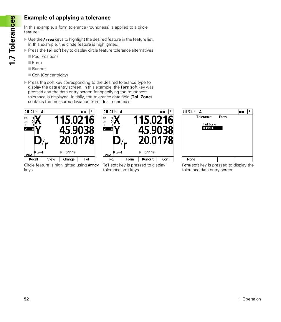 Example of applying a tolerance, 7 t o ler a nces | HEIDENHAIN ND 100 User Manual User Manual | Page 52 / 116