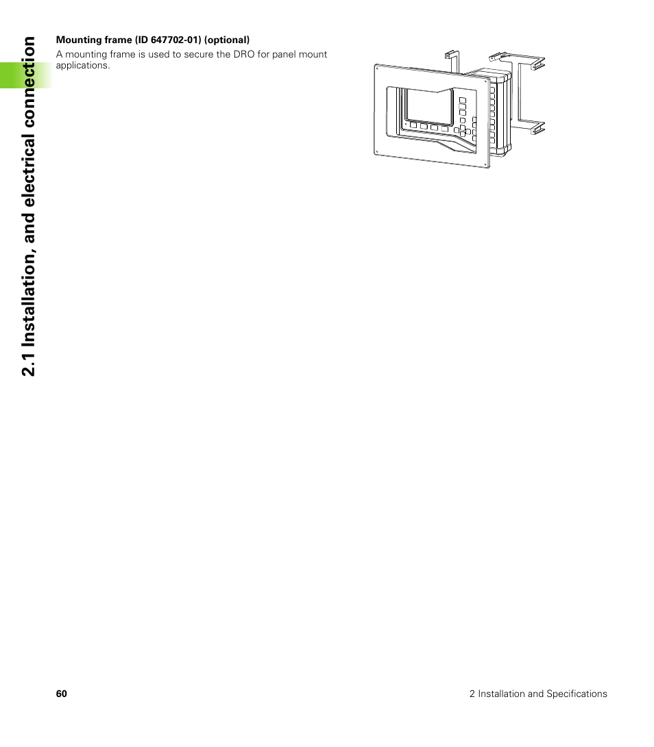 Mounting frame (id 647702-01) (optional), 1 installation, and electr ical connection | HEIDENHAIN ND 100 User Manual User Manual | Page 60 / 116