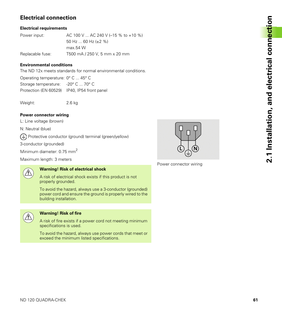 Electrical connection, 1 installation, and electr ical connection | HEIDENHAIN ND 100 User Manual User Manual | Page 61 / 116