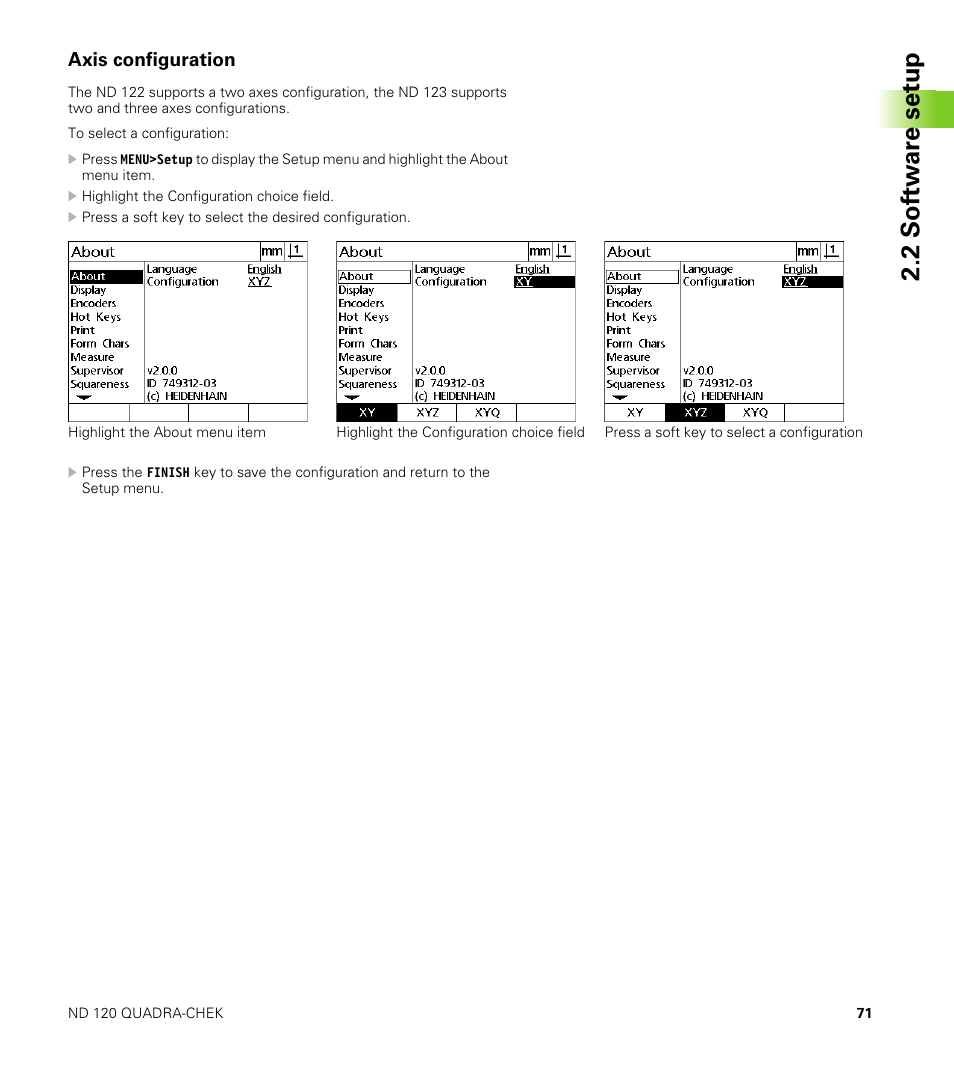 Axis configuration, 2 s o ft wa re s e tu p | HEIDENHAIN ND 100 User Manual User Manual | Page 71 / 116